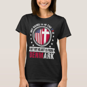 Camiseta Corazón de la bandera danesa norteamericana de Din