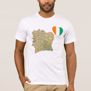Camiseta Corazón de la bandera de Costa de Marfil y mapa de