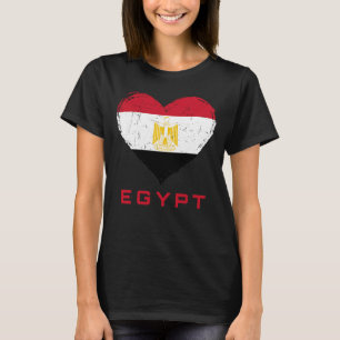Camiseta Corazón de la bandera de Egipto angustiado negro d