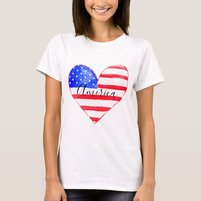 Camiseta Corazón de la Bandera de Estados Unidos (Anverso)