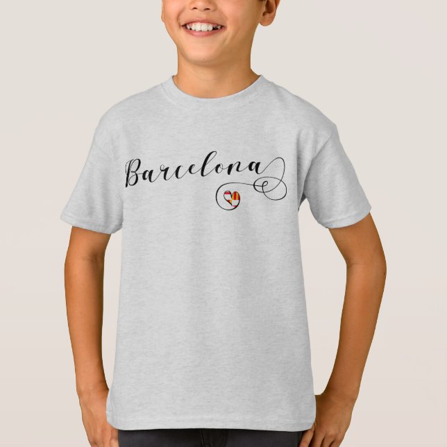 Camiseta Corazón de la bandera de letra del guión de Barcel (Anverso)