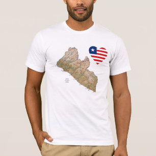 Camiseta Corazón de la bandera de Liberia y mapa de camiset