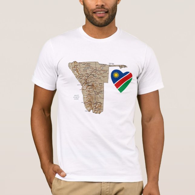 Camiseta Corazón de la bandera de Namibia y mapa de camiset (Anverso)