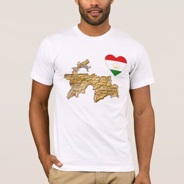 Camiseta Corazón de la bandera de Tayikistán y mapa de cami (Anverso)