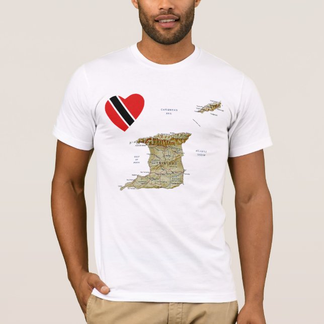 Camiseta Corazón de la bandera de Trinidad y Tobago y mapa  (Anverso)