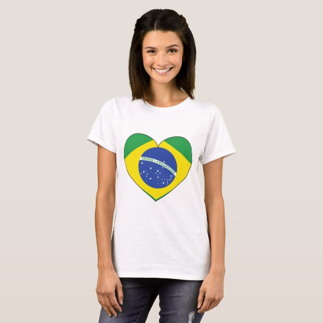 Camiseta Corazón de la bandera del Brasil (Anverso completo)