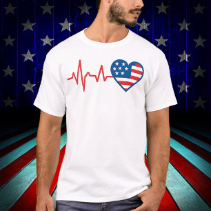Camiseta Corazón de la bandera estadounidense de latido