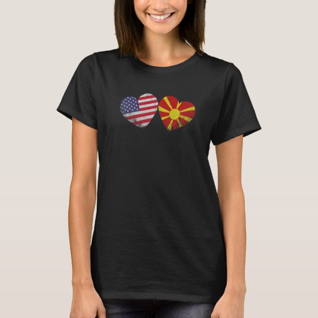 Camiseta Corazón de la bandera estadounidense macedonia, fa (Anverso)