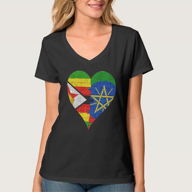 Camiseta Corazón de la bandera etíope de Zimbabue (Anverso)