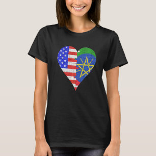 Camiseta Corazón de la bandera etíope estadounidense