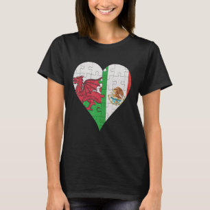 Camiseta Corazón de la bandera mexicana galesa