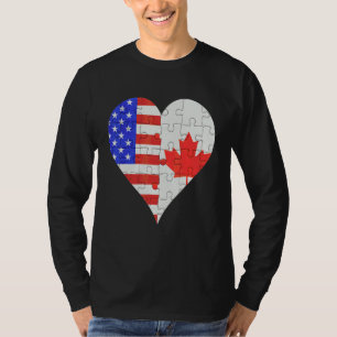 Camiseta Corazón de la bandera norteamericana canadiense