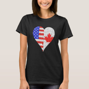 Camiseta Corazón de la bandera norteamericana canadiense