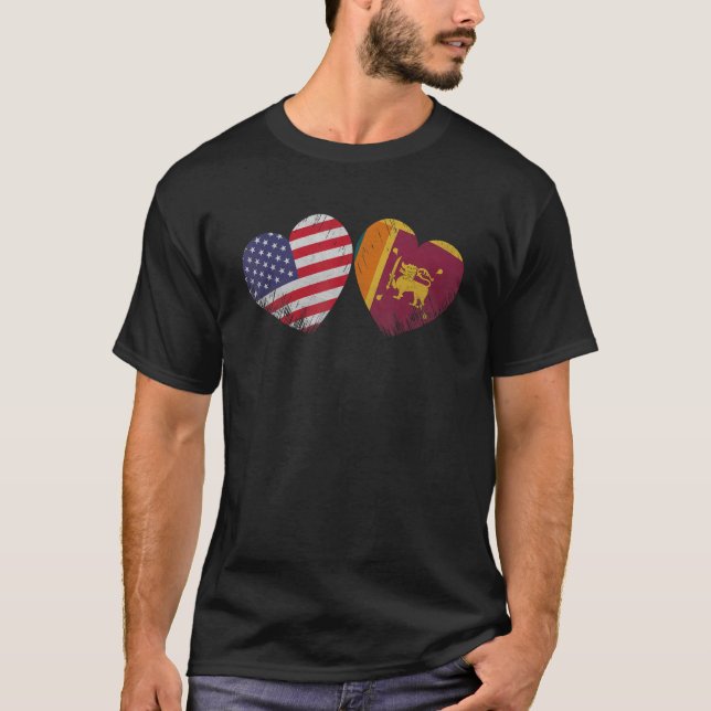 Camiseta Corazón de la bandera norteamericana de Sri Lanka  (Anverso)