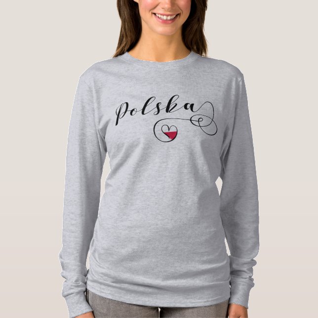 Camiseta Corazón de la bandera polaca, Polonia (Anverso)