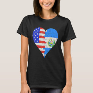 Camiseta Corazón de la Bandera Salvadoreña Americana