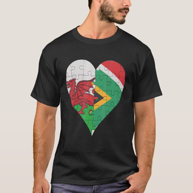 Camiseta Corazón de la bandera sudafricana galesa (Anverso)