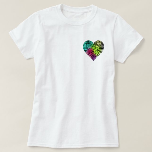 Camiseta Corazón de la cebra del arco iris (Diseño del anverso)