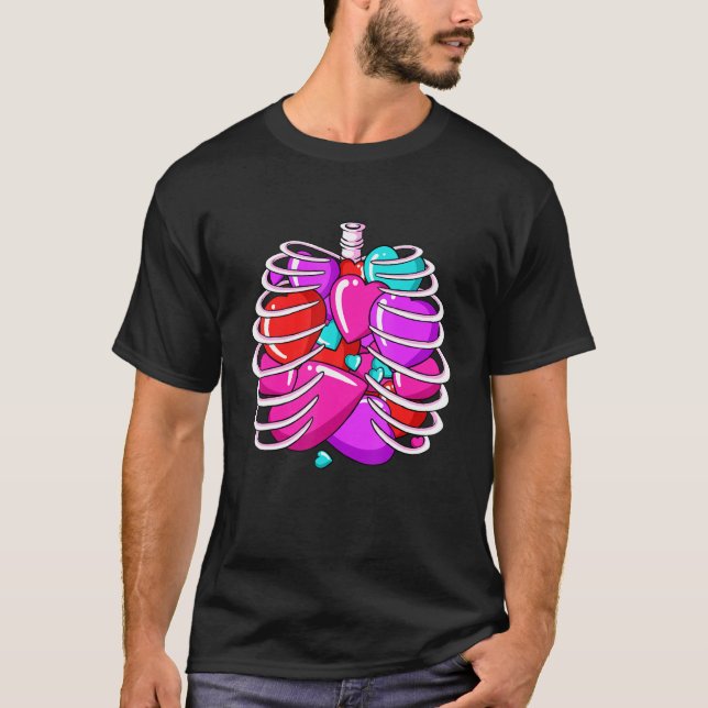 Camiseta Corazón de la costilla de esqueleto Día de San Val (Anverso)