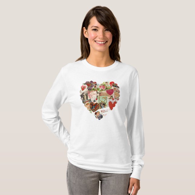 Camiseta Corazón de las tarjetas de San Valentín antiguas d (Anverso completo)