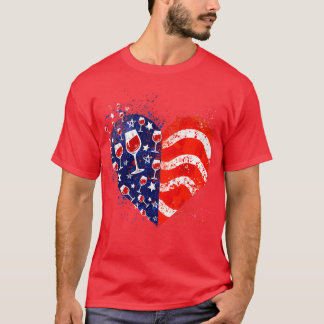 Camiseta Corazón de lentes de vino 4 de julio Patriótico Am