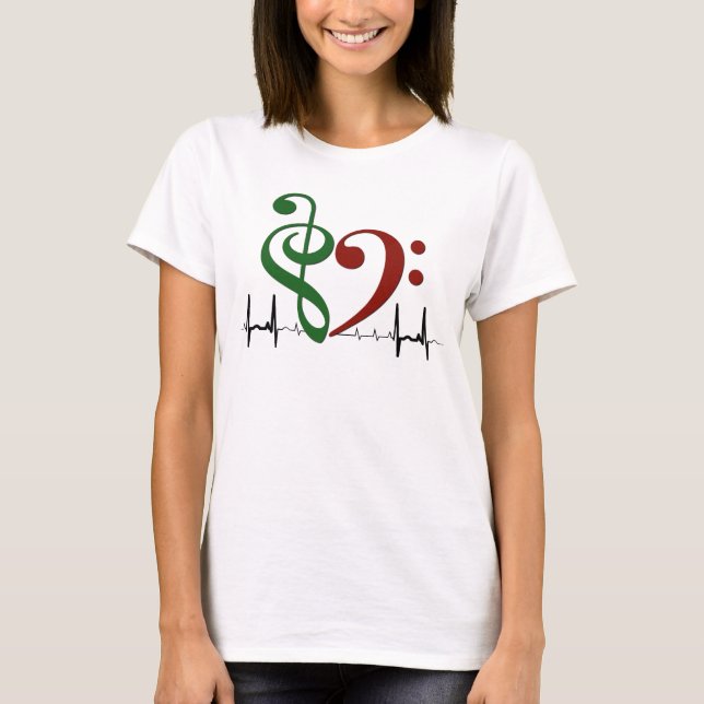 Camiseta Corazón de limpieza de vasos EKG Olas de rojo verd (Anverso)