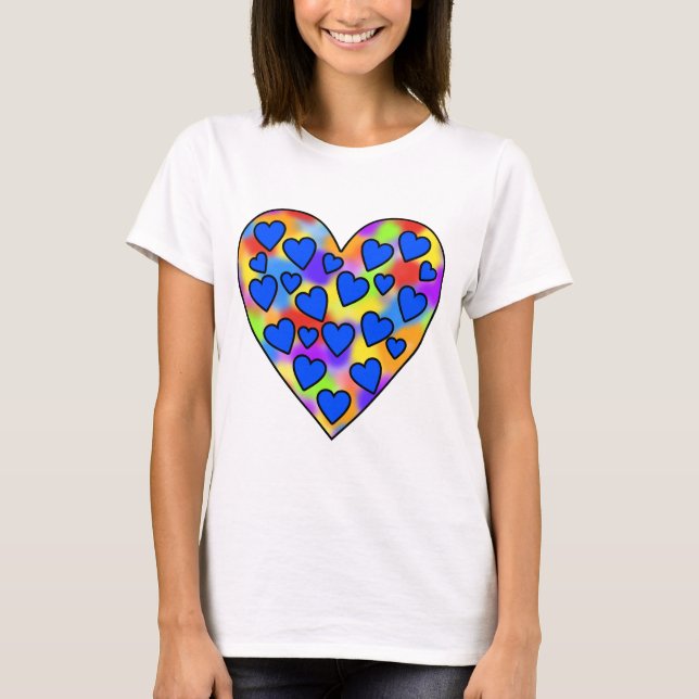 Camiseta Corazón de los corazones Arcoiris y Azul - (Anverso)
