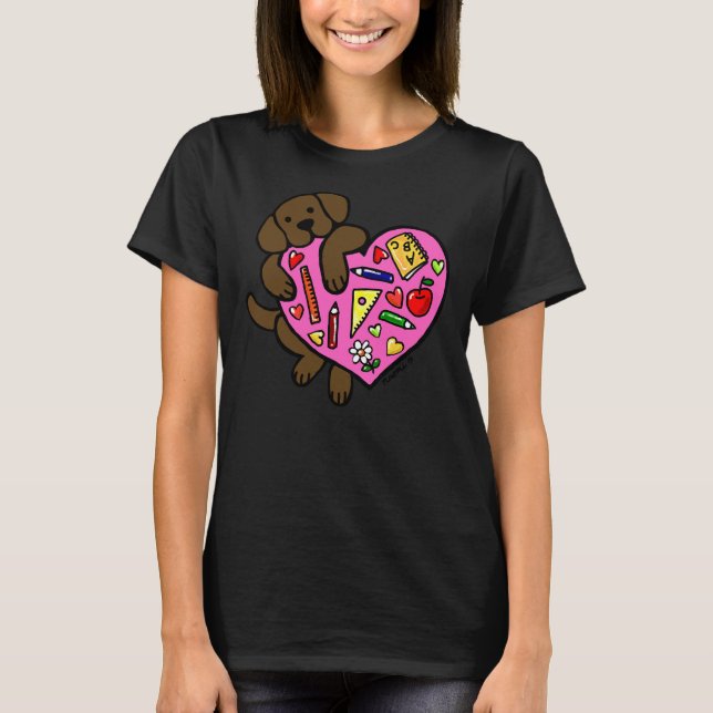 Camiseta Corazón De Maestra De Chocolate Labrador (Anverso)