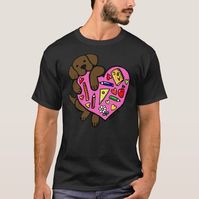 Camiseta Corazón De Maestra De Chocolate Labrador (Anverso)