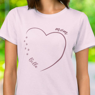 Camiseta Corazón de Mamá de Mascota Arte de Línea Huellas d