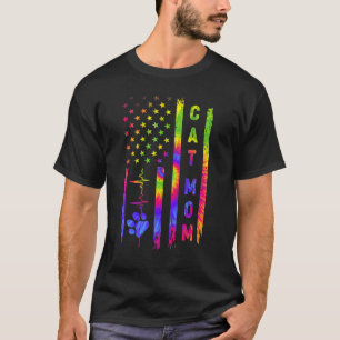 Camiseta Corazón de mamá gata Tie Dye Bandera estadounidens
