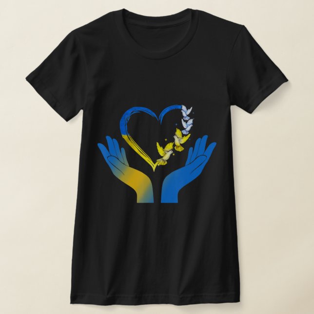 Camiseta Corazón de mano: Bandera ucraniana sobrevuela a Uc (Distribución)