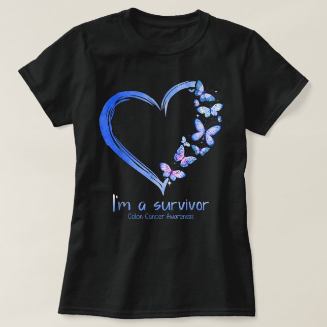 Camiseta Corazón de mariposa azul Soy un sobreviviente de c (Diseño del anverso)
