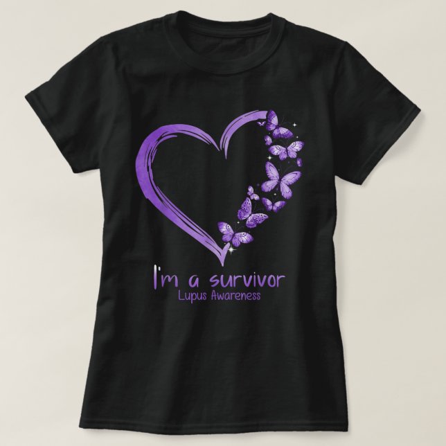 Camiseta Corazón de mariposa morada Soy un superviviente Lu (Diseño del anverso)