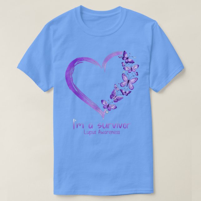 Camiseta Corazón de mariposa morada Soy un superviviente Lu (Diseño del anverso)