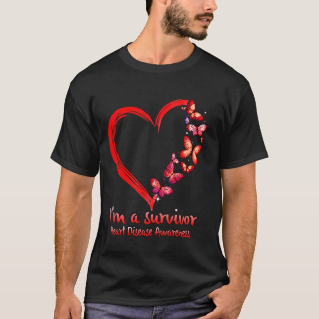 Camiseta Corazón de Mariposa Roja Soy Sobreviviente De Enfe (Anverso)