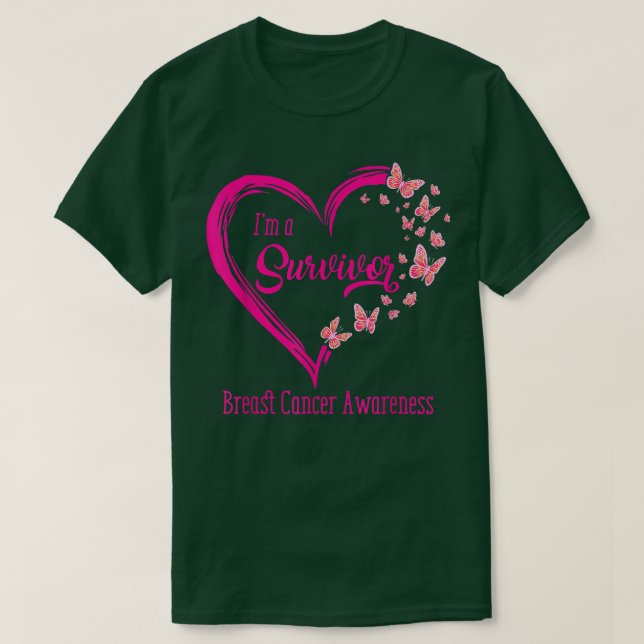 Camiseta Corazón de mariposa rosa Soy un sobreviviente de c (Diseño del anverso)