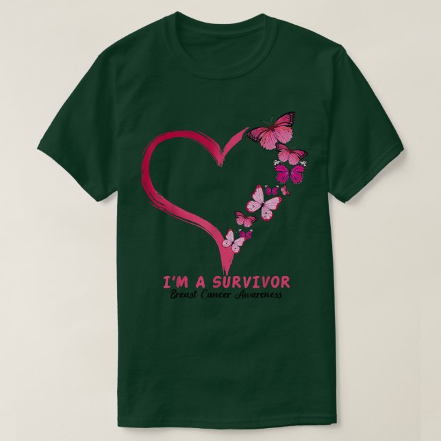 Camiseta Corazón de mariposa rosa Soy un sobreviviente de c (Diseño del anverso)