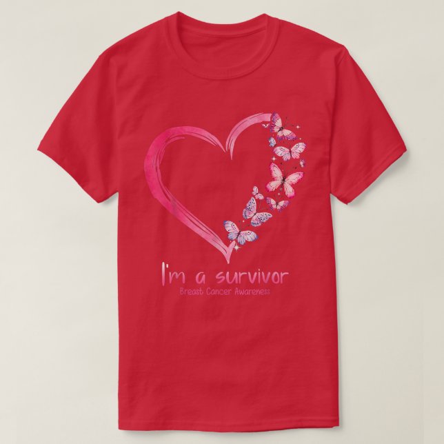 Camiseta Corazón de mariposa rosa Soy un sobreviviente de c (Diseño del anverso)