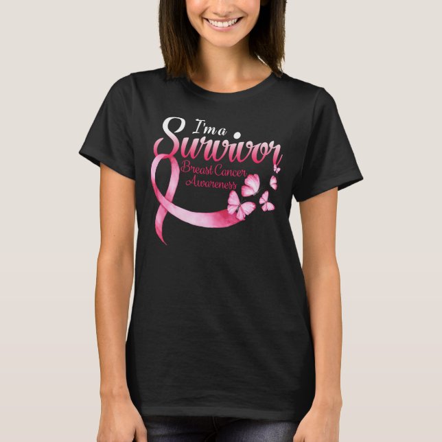 Camiseta Corazón de mariposa rosa Soy un sobreviviente de c (Anverso)