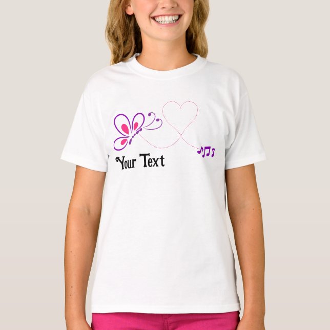 Camiseta Corazón de mariposa rosa y morada personalizado (Anverso)