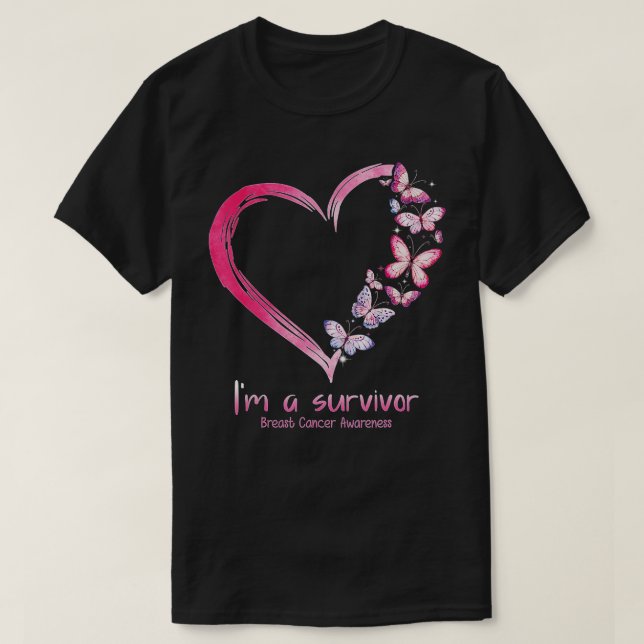 Camiseta Corazón De Mariposa Rosada Soy Sobreviviente De Cá (Diseño del anverso)