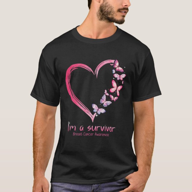 Camiseta Corazón de mariposa Soy un sobreviviente de cáncer (Anverso)