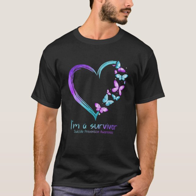 Camiseta Corazón de mariposa soy una superviviente prevenci (Anverso)