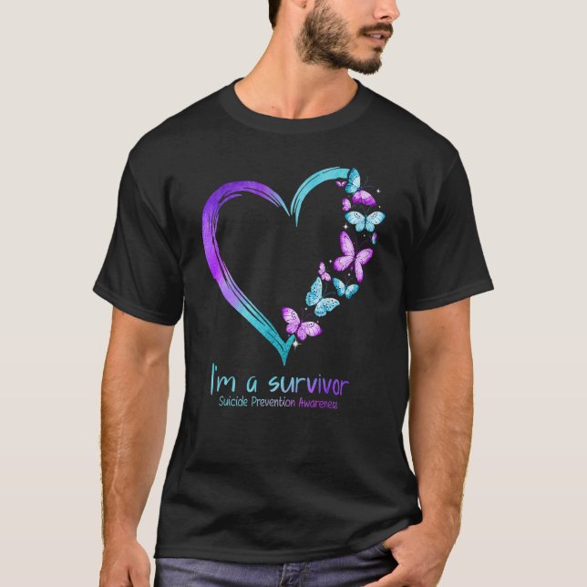Camiseta Corazón de mariposa soy una superviviente prevenci (Anverso)