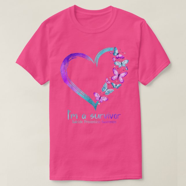 Camiseta Corazón de mariposa soy una superviviente prevenci (Diseño del anverso)