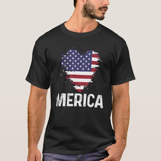 Camiseta Corazón De Merica Patriota Bandera Estadounidense  (Anverso)