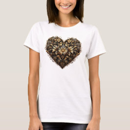 Camiseta Corazón de oro filigree romántico. Amor día de San