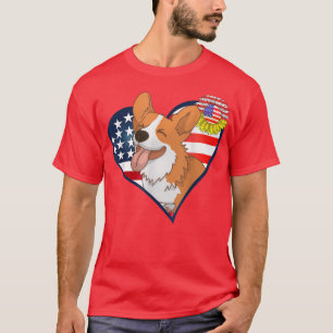 Camiseta Corazón de perro Corgi norteamericano 4 de julio P