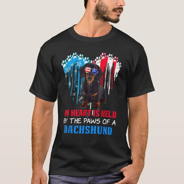 Camiseta Corazón de perro de Dachshund 4 de julio Perro Ban (Anverso)